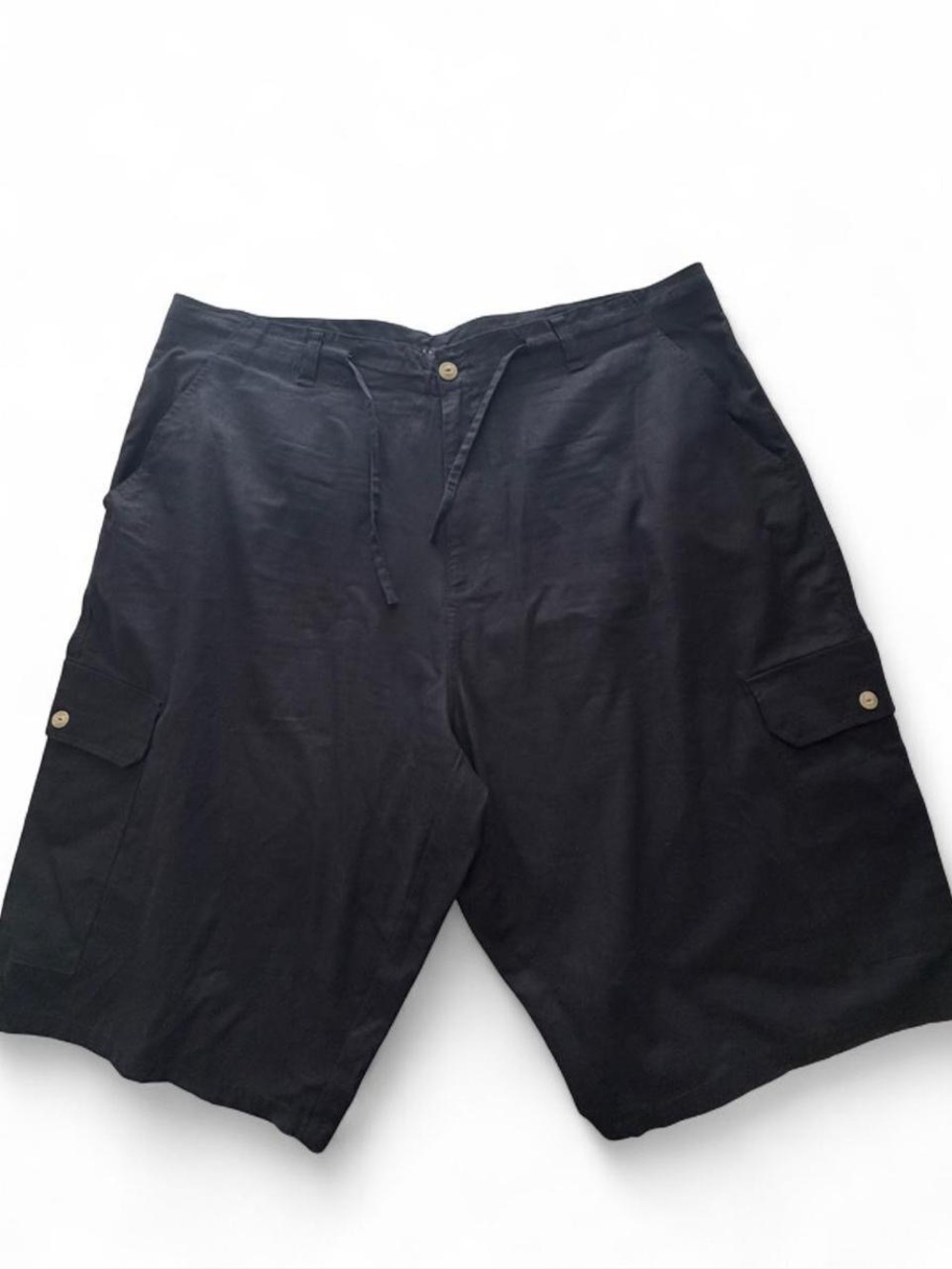 Sean John Men’s 46B Black Linen Cotton Cargo Shorts Drawstring Streetwear Y2K